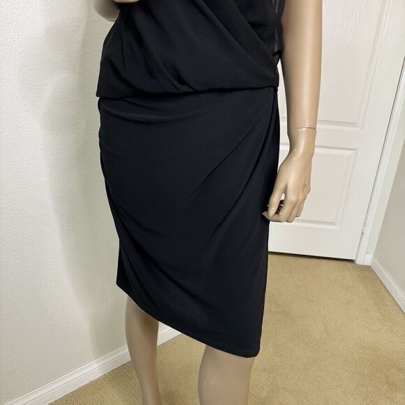 Robert Rodriguez Dress Medium Black Wrap Midi V-Neck Sleeveless Chiffon Overlay - Picture 6 of 15